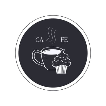 A cup of hot coffee and cupcake doodle icon. Cafe logo design concept. illustration on a white background. vector