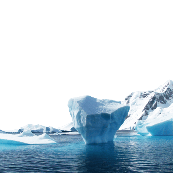 Iceberg floating in the antarctic sea with snow covered mountain isolated on transparent background png