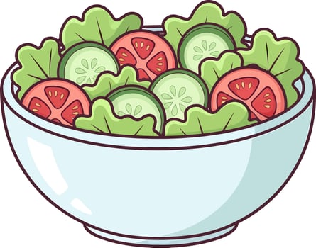 A vibrant cartoon illustration of a fresh vegetable salad in a simple light blue bowl. vector