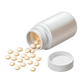 White pill bottle spilling pills isolated on transparent background png