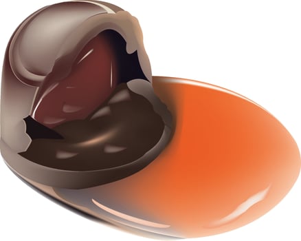 Chocolate candy melting, revealing orange filling vector