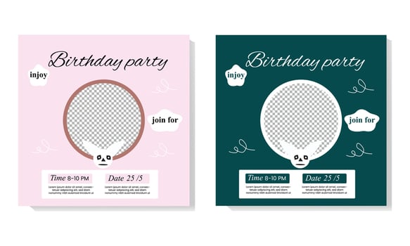 Kids Birthday Party Invitation Social Media Post Template vector