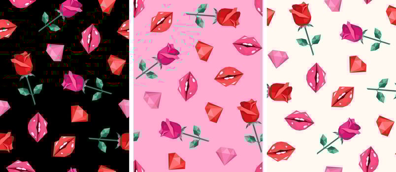Roses and gems pattern design vector
