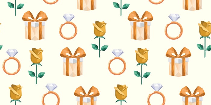 Pattern of gifts, roses, and rings vector
