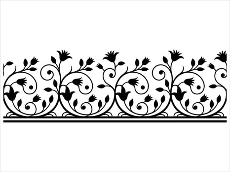 a black and white floral border with leaves vector