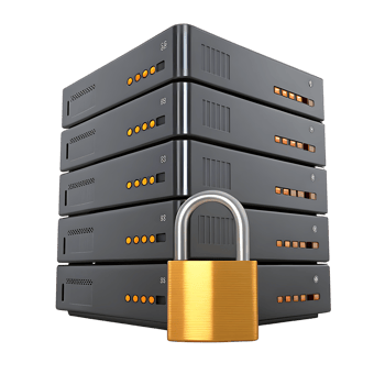Secured Data Server Rack with Golden Padlock Emphasizing Data Protection and Cybersecurity Measures for Business Servers png