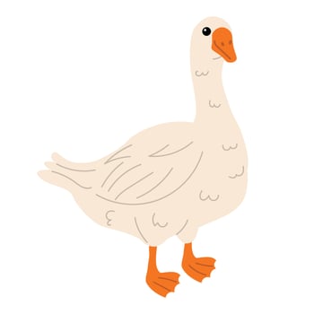 Big white goose standing with orange beak and legs. Simple cartoon flat style with clean lines. vector