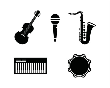 Collection of musical instruments in black silhouette vector