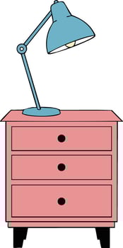 Desk lamp standing on pink drawer cabinet illustration in simple style for home and office use vector