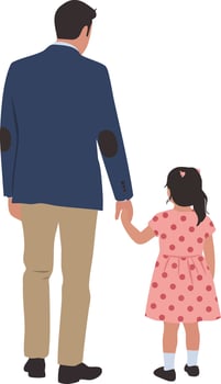 Father holding daughter hand walking together in casual outfit illustration vector