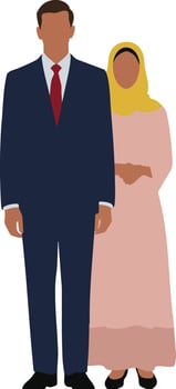 Couple standing together with man in suit and woman in hijab wearing modest dress illustration vector