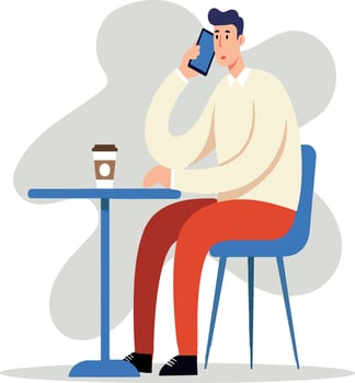 Man on phone at coffee shop vector