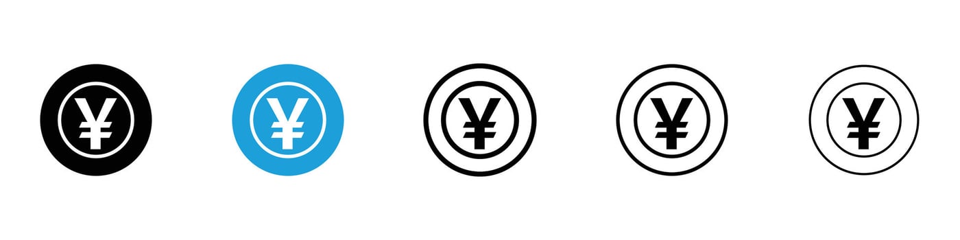 Yen icons design illustrations in black and blue colors for web and ui designs vector