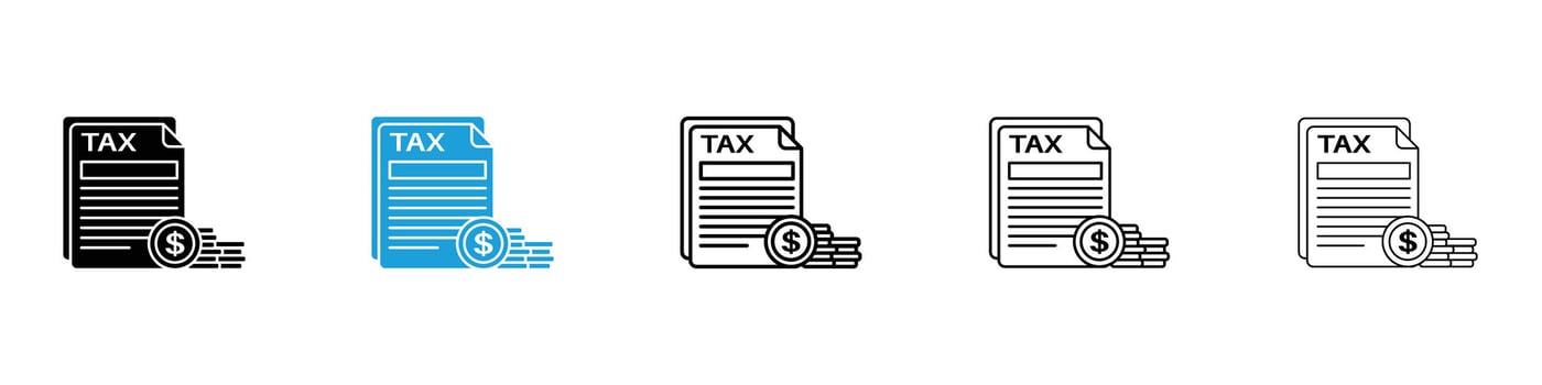 Tax icons design illustrations in black and blue colors for web and ui designs vector