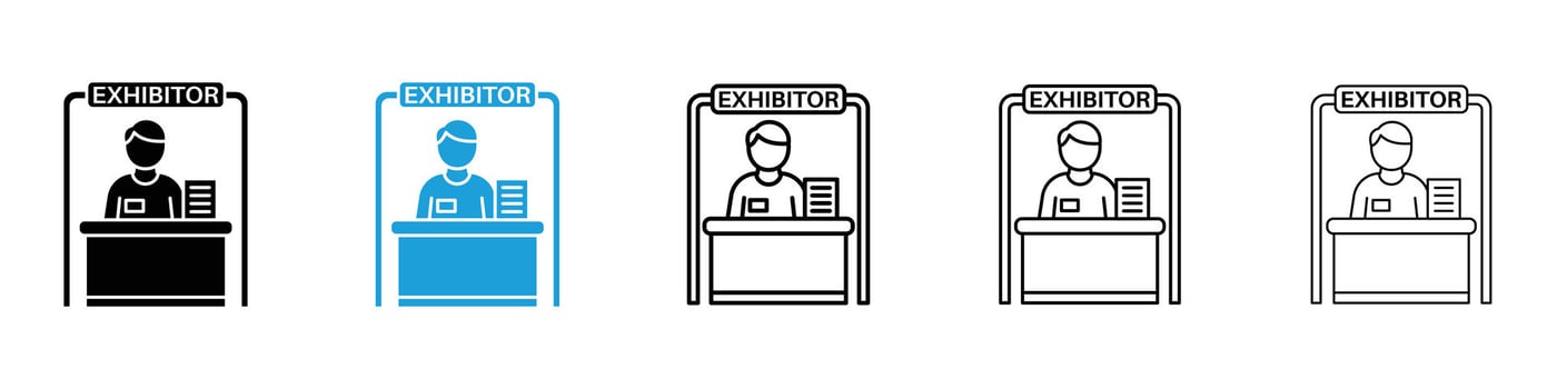 Exhibitor icons design illustrations in black and blue colors for web and ui designs vector