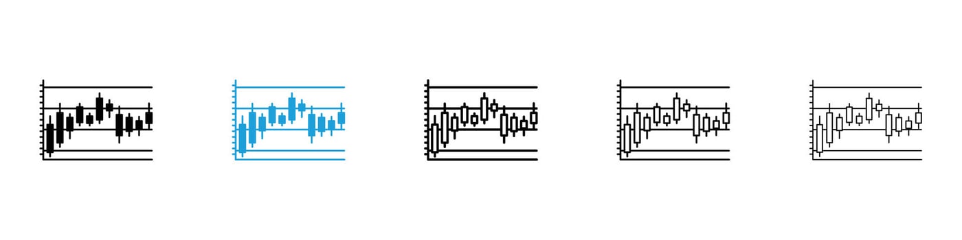 Chart candlestick icons design illustrations in black and blue colors for web and ui designs vector