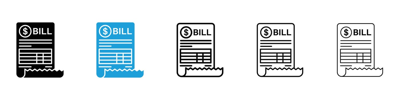 Bill icons design illustrations in black and blue colors for web and ui designs vector