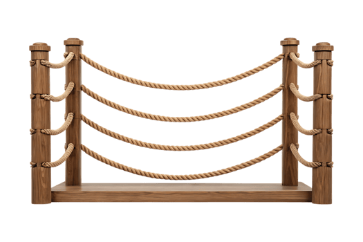 Detailed Wooden Fence with Ropes Isolated, Featuring Brown Wood Texture and a Nautical Design png