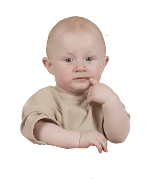 serious sensible child, a baby sucks a finger, a child puts a finger in his mouth, a child thinks, isolated object on transparent background, png