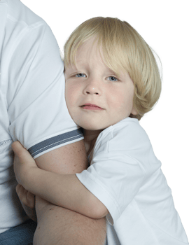 The blond boy clings to his dad,'s shoulder, sons love, family relationships, happy family png