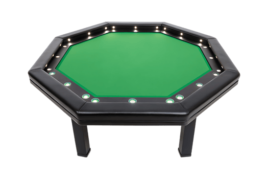 Black hexagonal gaming table with green felt and led lights image png
