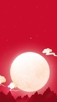 Red moon with clouds and mountains vector