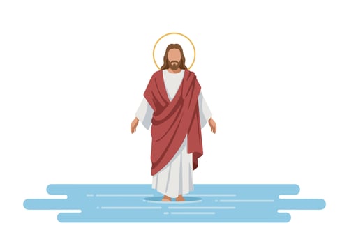 Jesus standing on water with a cross on his head vector