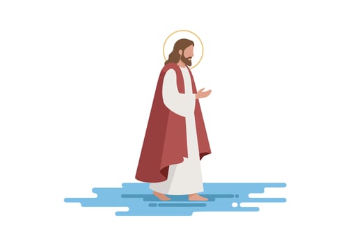 Jesus walking on water, illustration vector