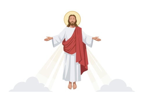 Jesus christ is standing on the clouds with his arms outstretched vector