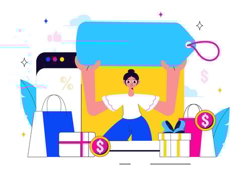 Person holding a shopping tag illustration vector