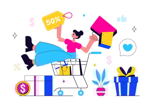 Shopping scene with discounts and gifts vector