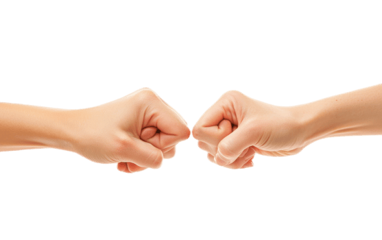 Two fists meeting in a gesture of friendship isolated on transparent background png