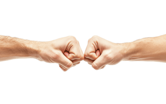 Two fists meeting in a fist bump isolated on transparent background png