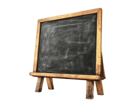 Rustic wooden easel blackboard for writing and drawing isolated on transparent background png
