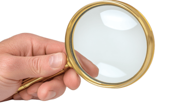 Hand holding a magnifying glass isolated on transparent background png