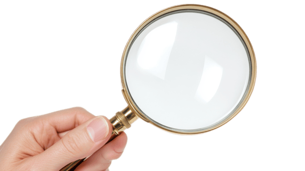 Hand holding magnifying glass isolated on transparent background png