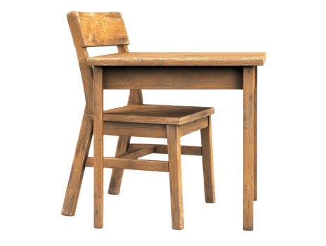 Vintage wooden school desk and chair set isolated on transparent background png