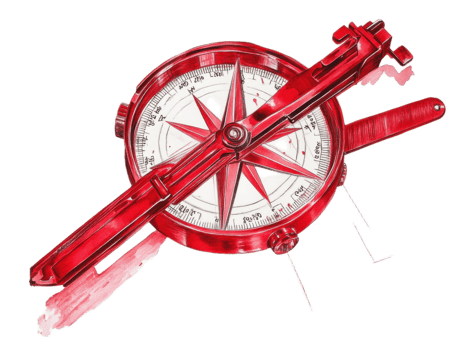 Antique red brass nautical compass with starburst design isolated on transparent background png
