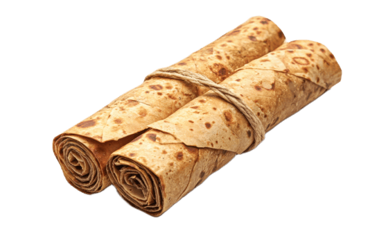 Two rolled crepes tied together isolated on transparent background png