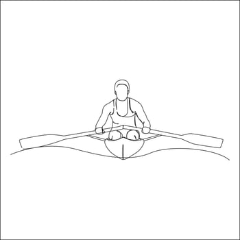 Minimalist line drawing of a male rower paddling a boat on water, showcasing the strength and balance in competitive rowing sport. vector
