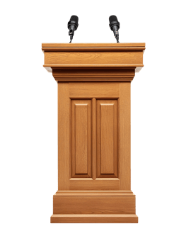 Realistic Wooden Podium with Dual Microphones for Presentations png