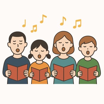 Cartoon Style Group Singing Choir Illustration With Musical Note Icon vector