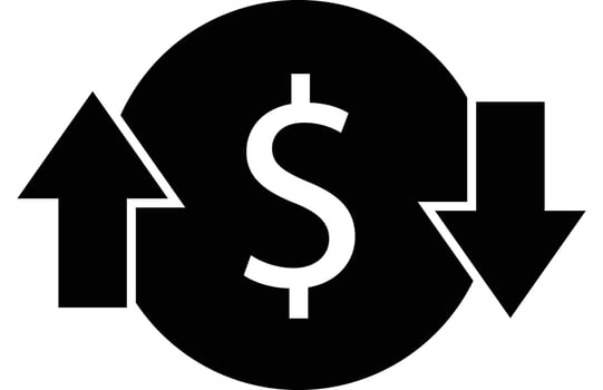 Change price icon. Coin change sign. Cost center icon with arrows symbol. flat style. vector
