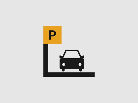 It features a solid black silhouette of a car in a parking spot vector