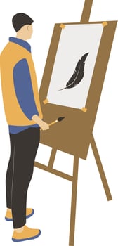 Man Artist Painting on Canvas. vector