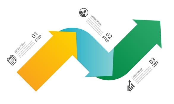 3 infographics arrow symbol timeline business steps to success. vector