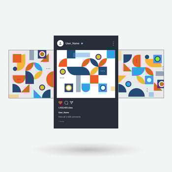 Instagram post frame mockup template design in light mode and dark mode collection with geometric post style illustration vector