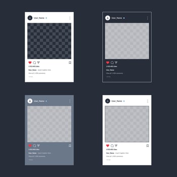 Instagram post frame mockup template design in light mode and dark mode collection vector