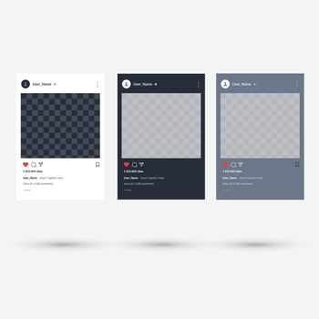 Instagram post frame mockup template design in light mode and dark mode collection post vector
