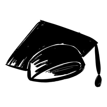 Hand Drawn Graduation Cap Illustration Black and White Sketch Style. vector
